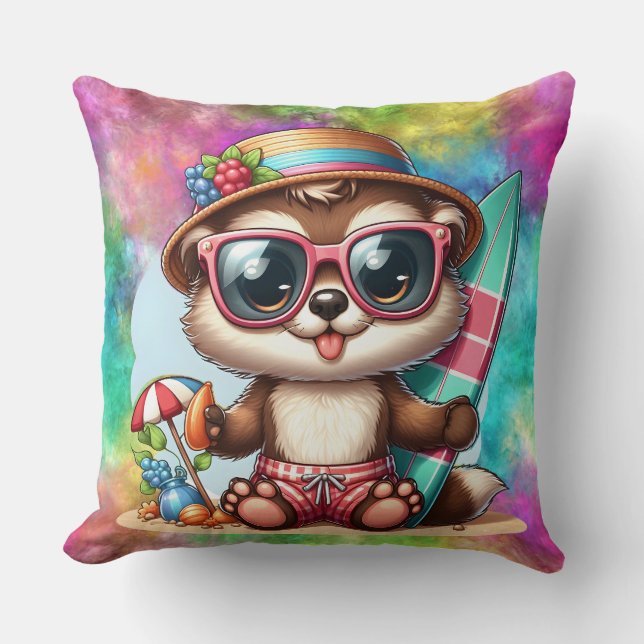 Många Färg Summertime Chipmunk Kudde (Framsida)