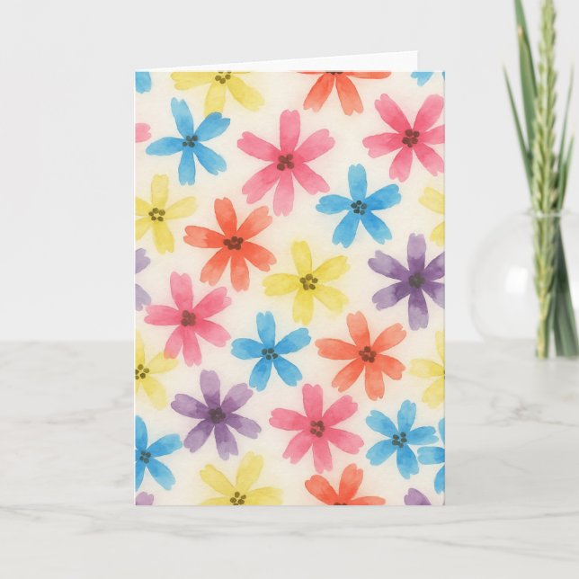 Många Färgad Blommigt Vattenfärg Tom Hälsning Kort (Framsida)