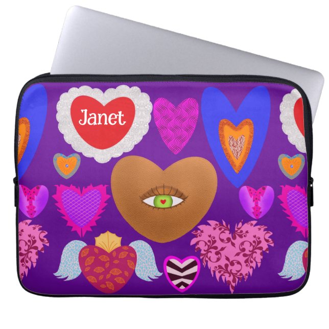 Många färgade hjärtan Valentine Laptop Fodral (Framsidan)