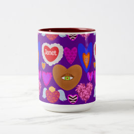 Många färgade hjärtan Valentine Två-Tonad Mugg