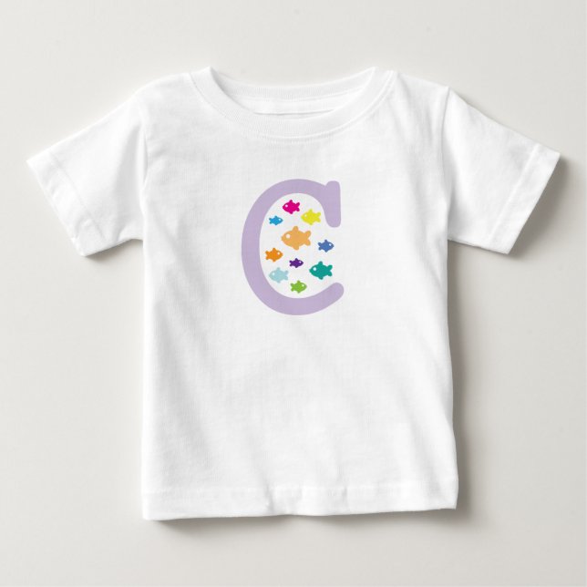 Många fiskar i "C"_flerfärgad guldfisk T-shirt (Framsida)