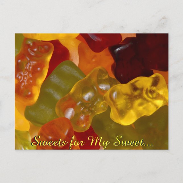 Många flerfärgade gummibärchen vykort (Framsida)