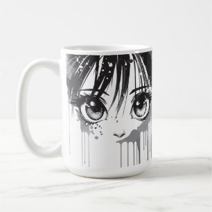 Manga flicka med målarfärgat blick kaffemugg