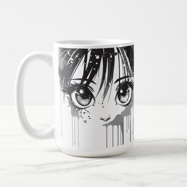 Manga flicka med målarfärgat blick kaffemugg (Vänster)