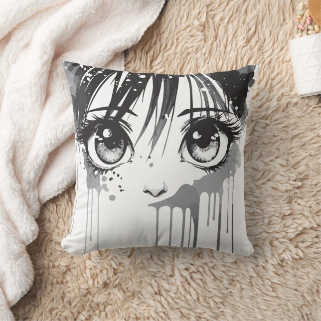 Manga-flicka med målarfärgat blick kudde (Filt)