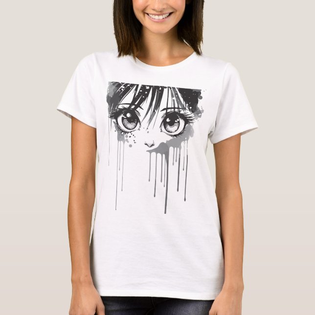 Manga-flicka med målarfärgat blick t shirt (Framsida)