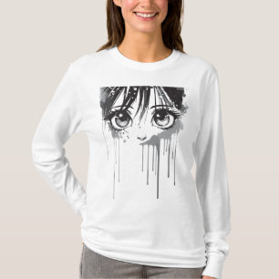 Manga-flicka med målningsdränkt blick t shirt