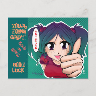 Manga flicka med tummen upp - kort