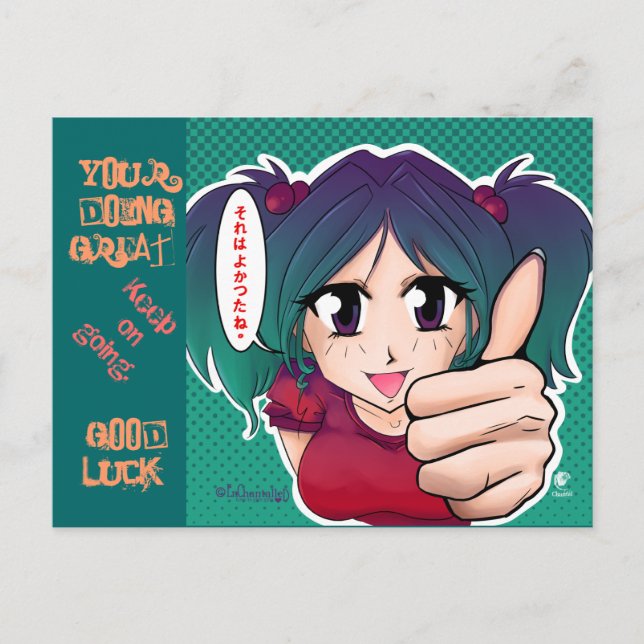 Manga flicka med tummen upp - kort (Framsida)