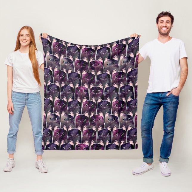 Många Galaxy Cats Mönster Fleecefilt (På plats)