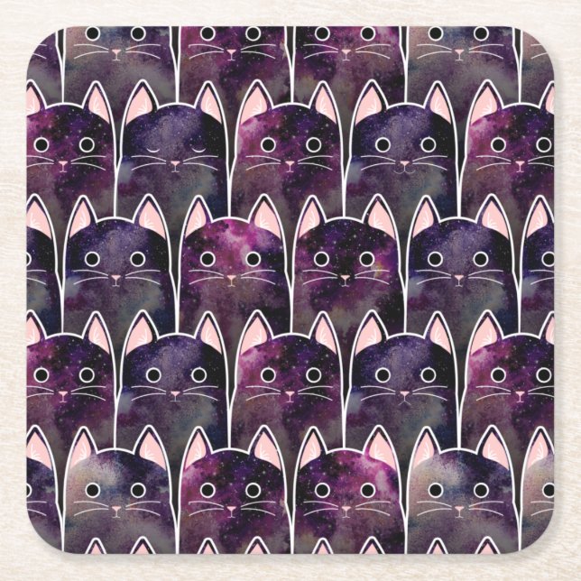 Många Galaxy Cats Mönster Underlägg Papper Kvadrat (Framsidan)
