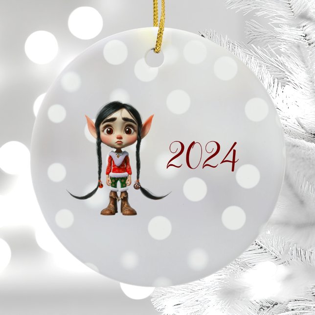 Manga Girl jul Elf Ceramic Ornament (Skapare uppladdad)