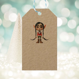 Manga Girl jul Elf Kraft Gift Märkres Presentetikett