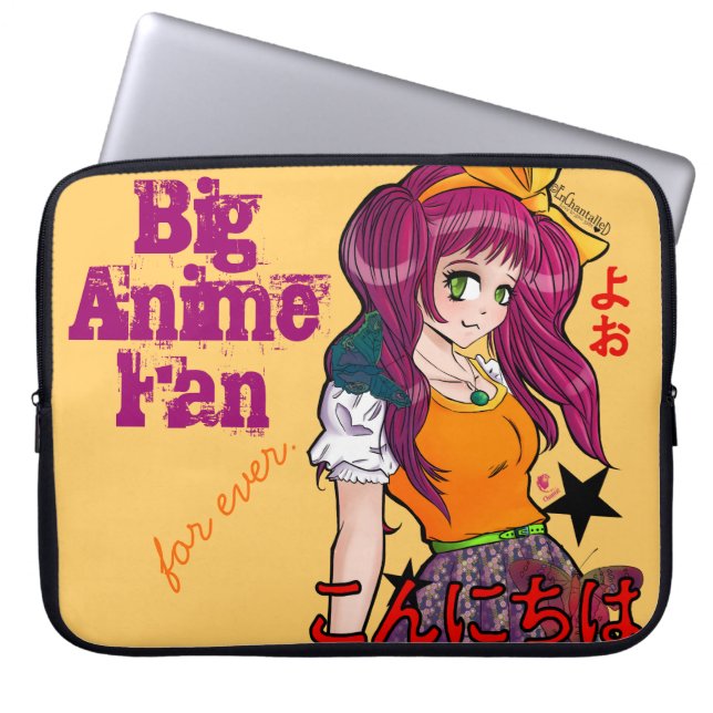 Manga girl with butterflies laptop sleeve (Framsidan)