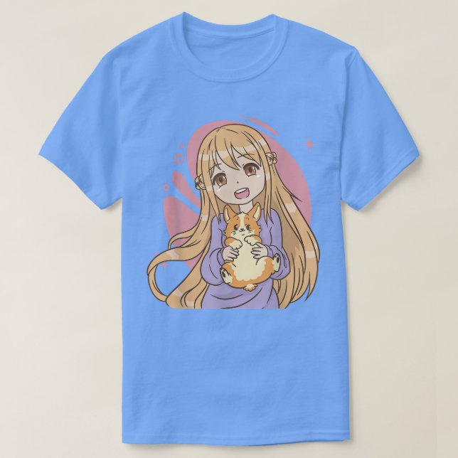 Manga Girl with Tecknad Guinea Gris in Hand for Pe T Shirt (Design framsida)