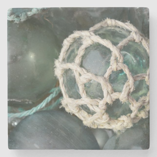 Många glasflottörer för fiske, Alaska Stenunderlägg (Framsidan)