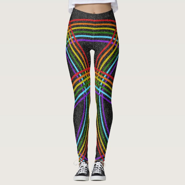 Många Glitter Rainbows, Shiny Black, HBT-Pridet Leggings (Framsida)