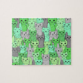 Många Grönt Cats Design Jigszle Puzzle Pussel
