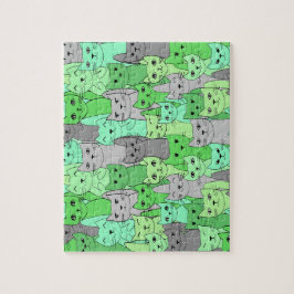 Många Grönt Cats Design Jigszle Puzzle Pussel