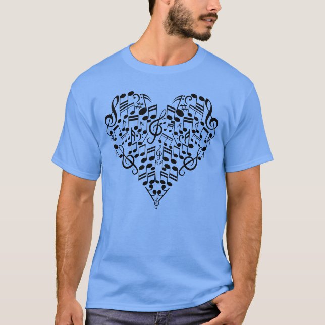 Många Guitar Inslag i Heart Musik noter Musical T Shirt (Framsida)