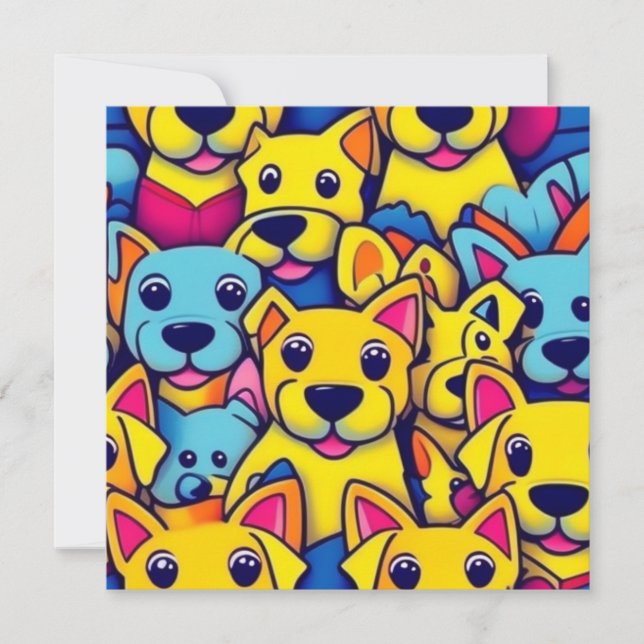 Många gula hundar glada hundar inbjudningar (Framsida)