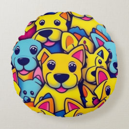 Många gult hundar lycklig hundar rund kudde