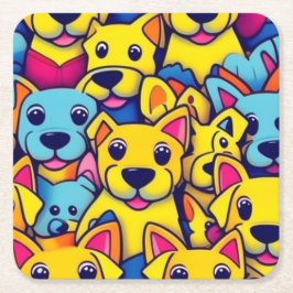 Många gult hundar lycklig hundar underlägg papper kvadrat