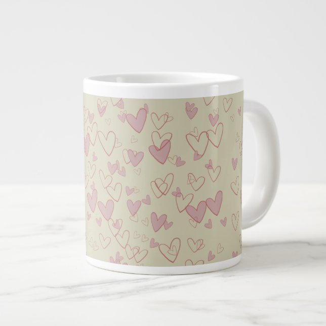 Många Hearts Beige Large Mugg. Jumbo Mugg (Framsida höger)