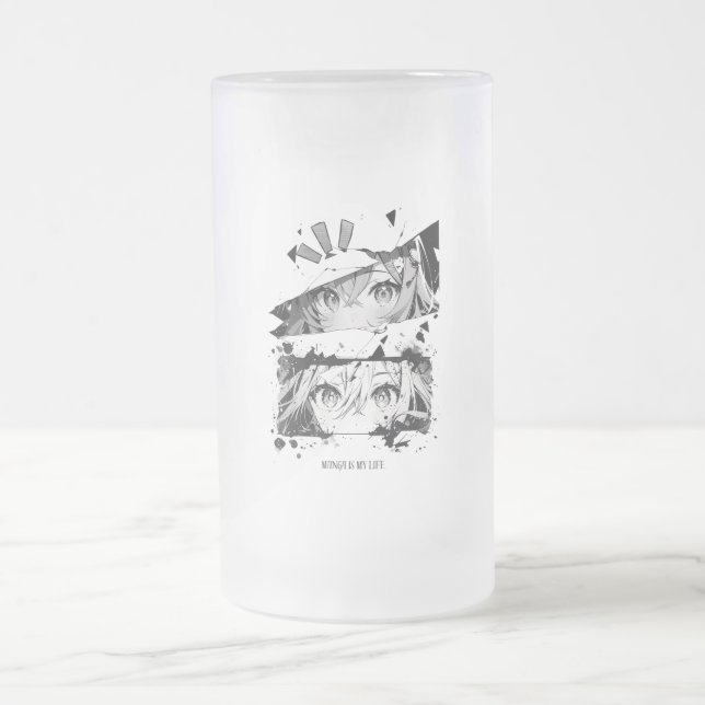 Manga Is My Life Anime Eyes Glitch Art Frostat Ölglas (Center)