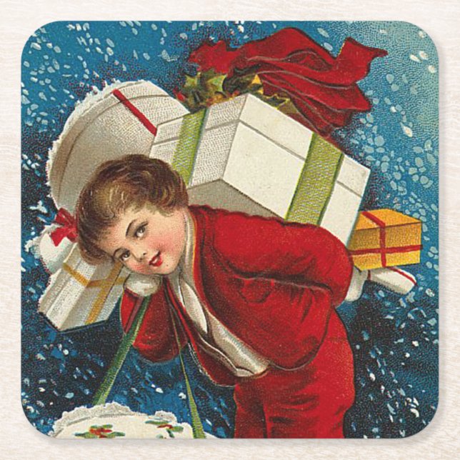 Många julpaket underlägg papper kvadrat (Framsidan)