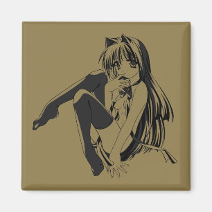 Manga, Kattflicka Neko Pelsrock Kawaii Loli Magnet