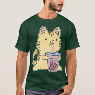 Manga Kitten Japansk Cute Bubble Tea Kattunge Kawa T Shirt