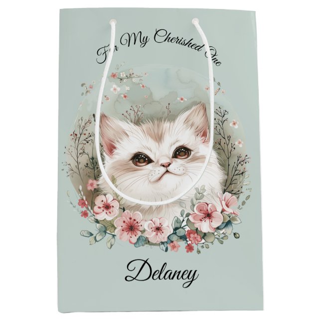 Manga Kitten & Sakura Flowers Cat Lovers Gift Bag (Framsidan)