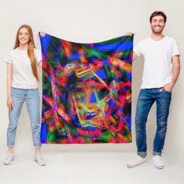 Många krökta fyrkanter med färgfulla "penseldrag" fleecefilt