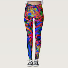 Många krökta fyrkanter med färgfulla "penseldrag" leggings