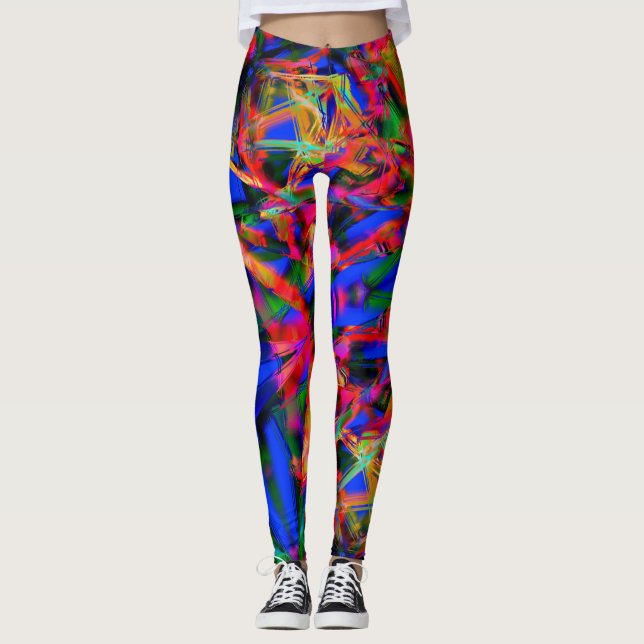 Många krökta fyrkanter med färgfulla "penseldrag" leggings (Framsida)