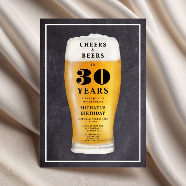 Många lyckönskningar och öl 30-årsfest inbjudningar (Cheers And Beers 30th Birthday Invitation)