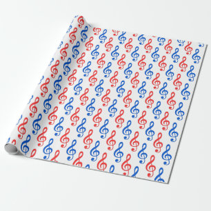 Många musiksymboler för Red och Blue Treble Clef Presentpapper