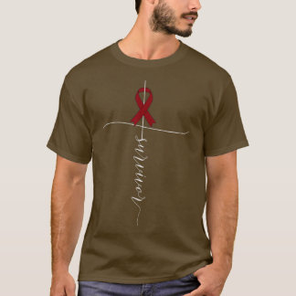 Många Myeloma Awareness Survivor Burgundy Ribbo T Shirt