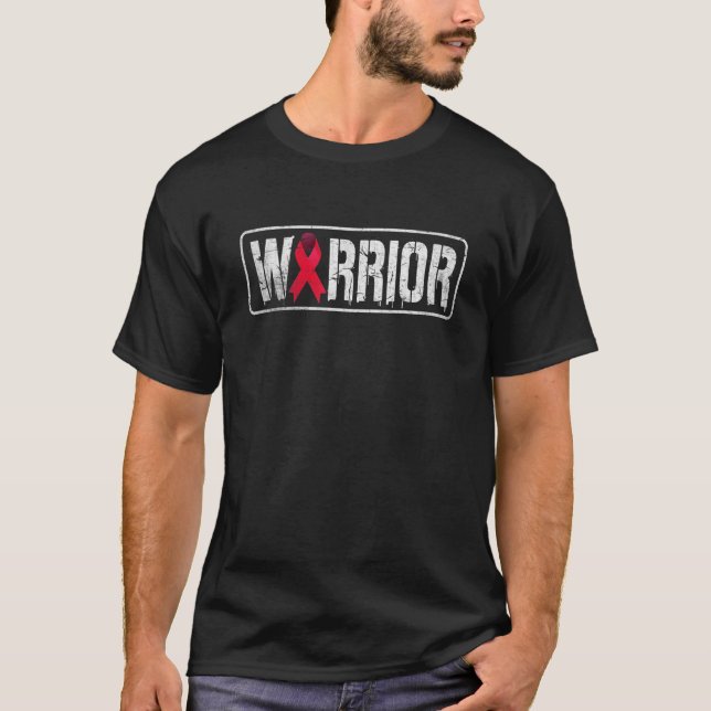 Många Myeloma Awareness Warrior Burgundy Red Ri T Shirt (Framsida)