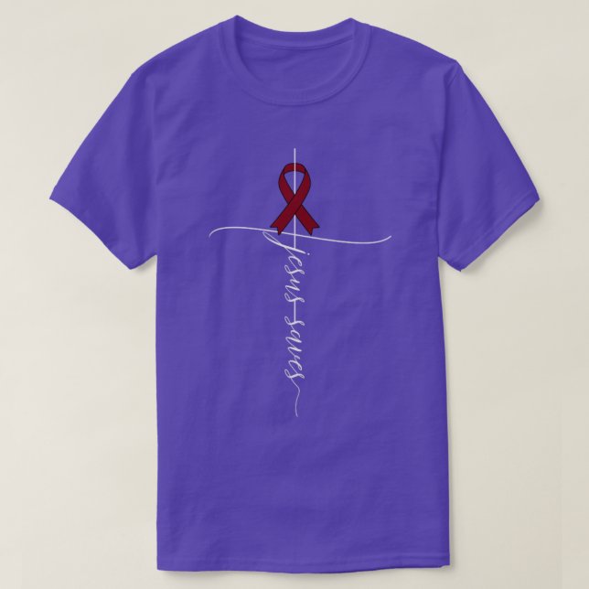 Många Myeloma Cancer Awareness Jesus Saves Chri T Shirt (Design framsida)