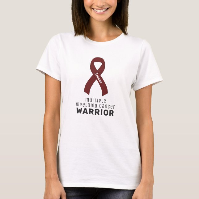 Många Myeloma Cancer Ribbon White T- Shirt T (Framsida)