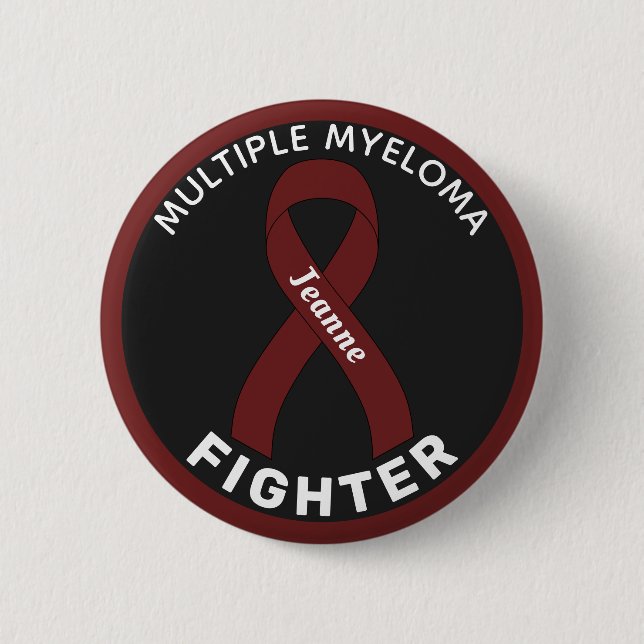 Många Myeloma Fighter Ribbon Black Button Knapp (Framsida)