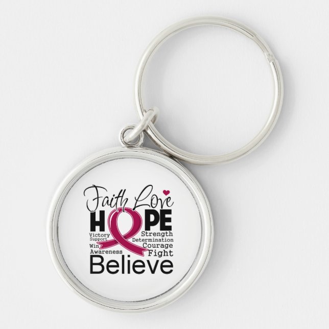 Många Myeloma Typografiska Faith Kärlek Hope Rund Silverfärgad Nyckelring (Framsidan)