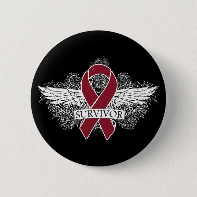 Många Myeloma Winged SURVIVOR Ribbon Knapp (Framsida)