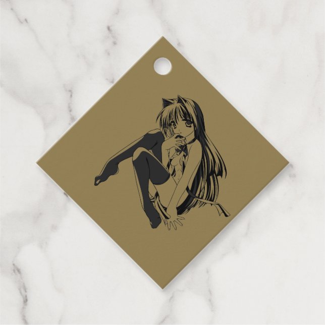 Manga, Neko Catgirl Hårig Kawaii Loli Gåvor Etiketter (Framsida)