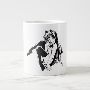 Manga, Neko Catgirl Hårig Kawaii Loli Jumbo Mugg