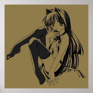 Manga, Neko Catgirl Hårig Kawaii Loli Poster