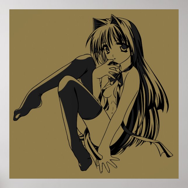 Manga, Neko Catgirl Hårig Kawaii Loli Poster (Framsidan)