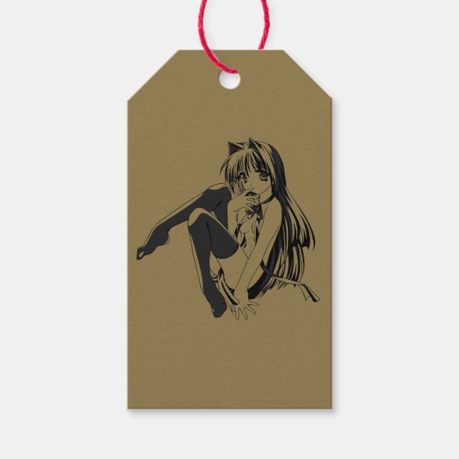 Manga, Neko Catgirl Hårig Kawaii Loli Presentetikett (Framsidan)